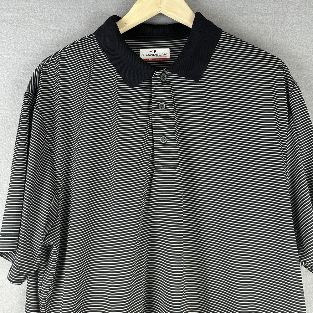 Grand Slam Polo Shirt Mens XL Black Striped Excellent Performance Short Sleeve - Picture 2 of 8